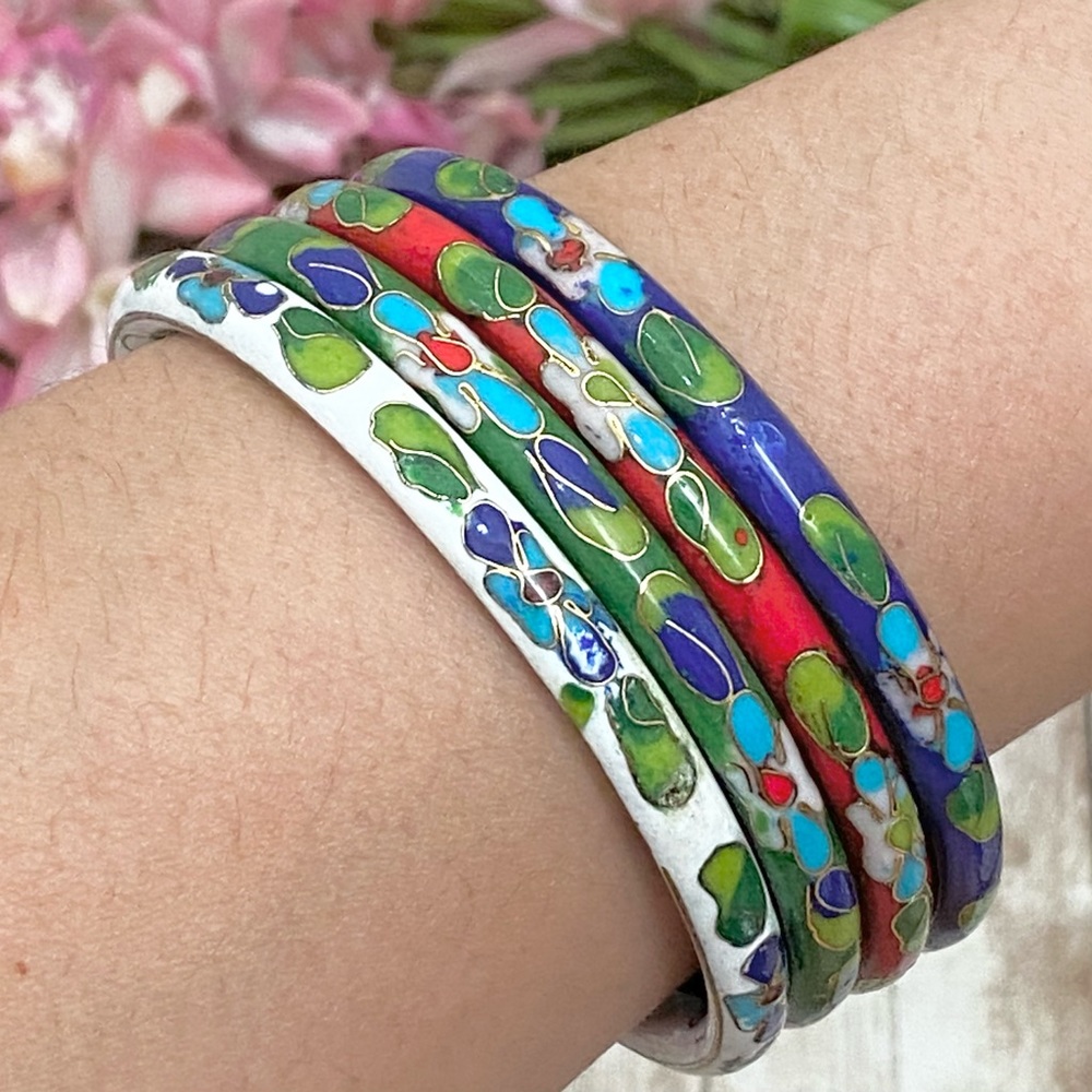 4-Pc Vintage Cloisonne Stackable Bangle Bracelet - image 1